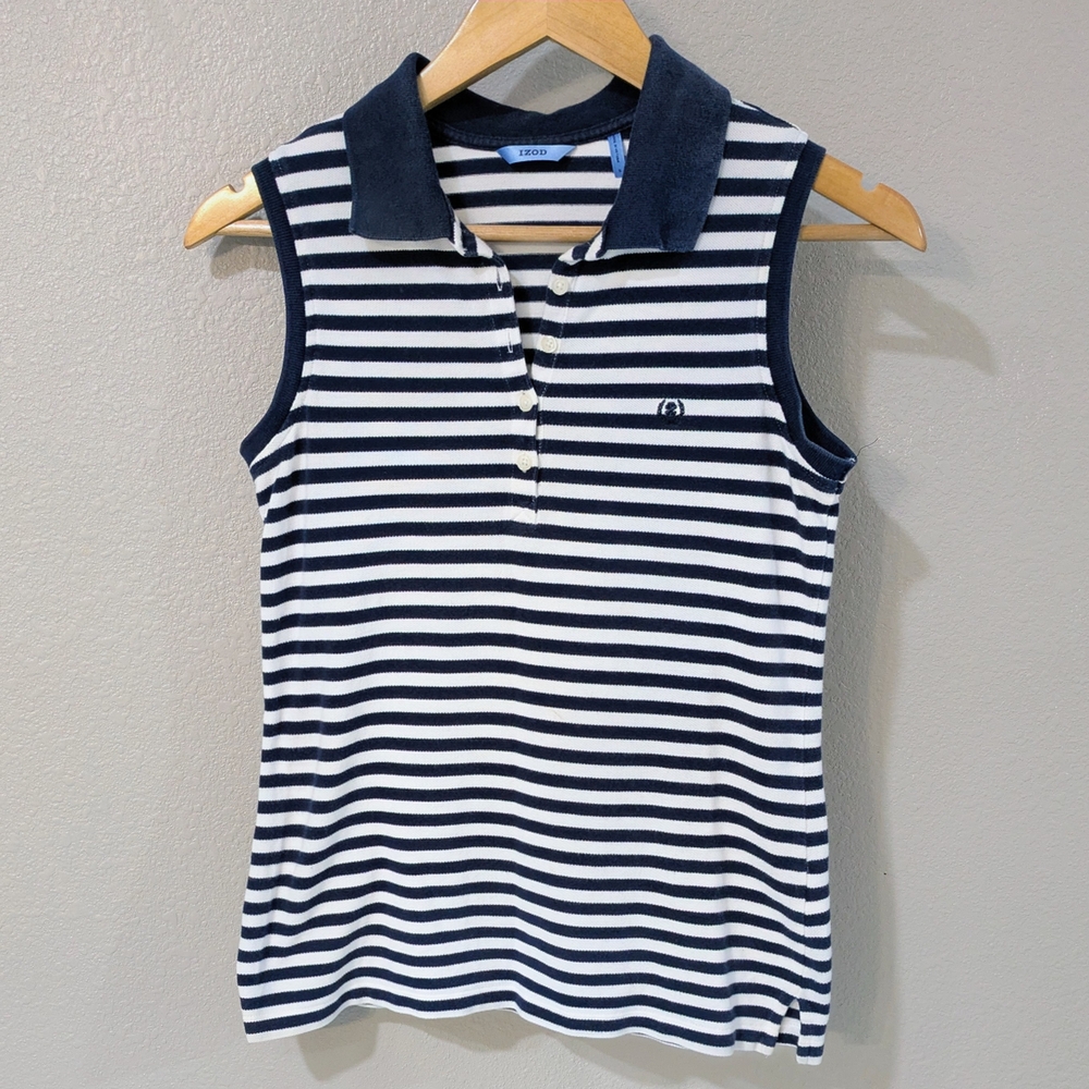 Izod Navy & White Striped Polo Tank Top